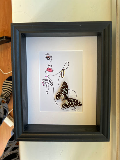 Graphium Leonidas with genuine drawing in frame