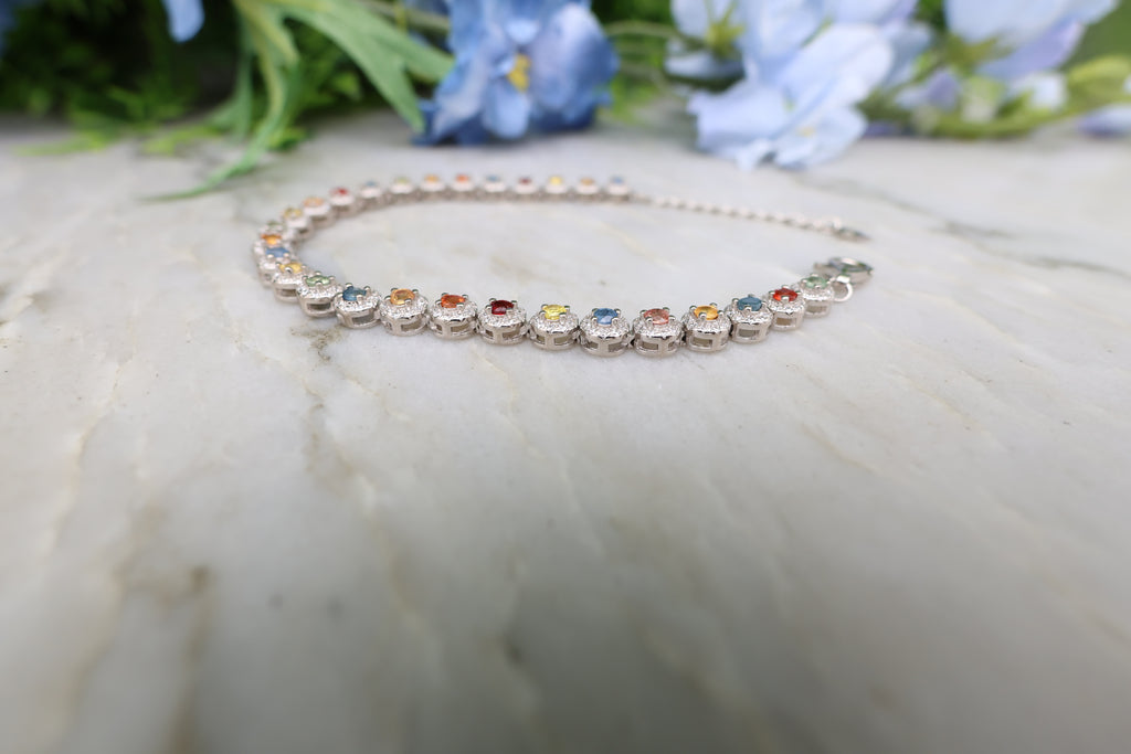 Armband Saffier (gemixt) rond (cz) 925 sterling zilver