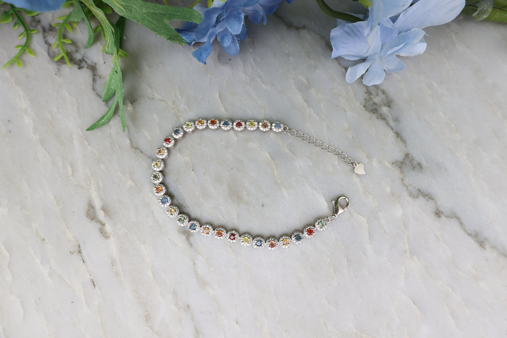Armband Saffier (gemixt) rond (cz) 925 sterling zilver