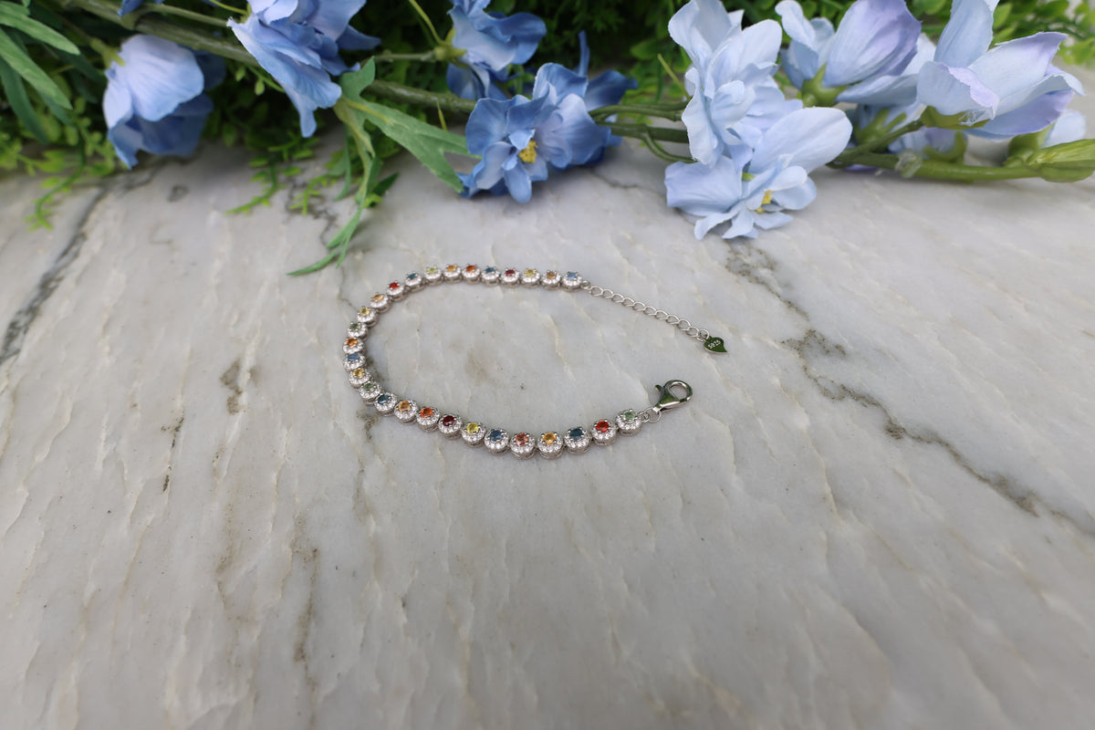 Armband Saffier (gemixt) rond (cz) 925 sterling zilver