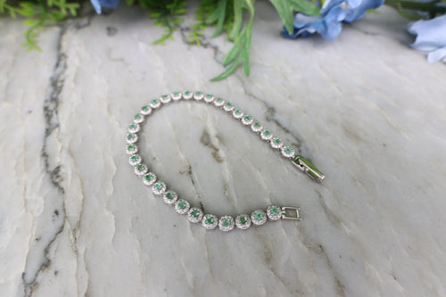 Round Emerald Bracelet (CZ) 925 Sterling Silver