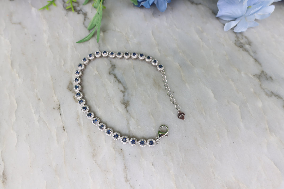 Armband Saffier rond (cz) 925 sterling zilver