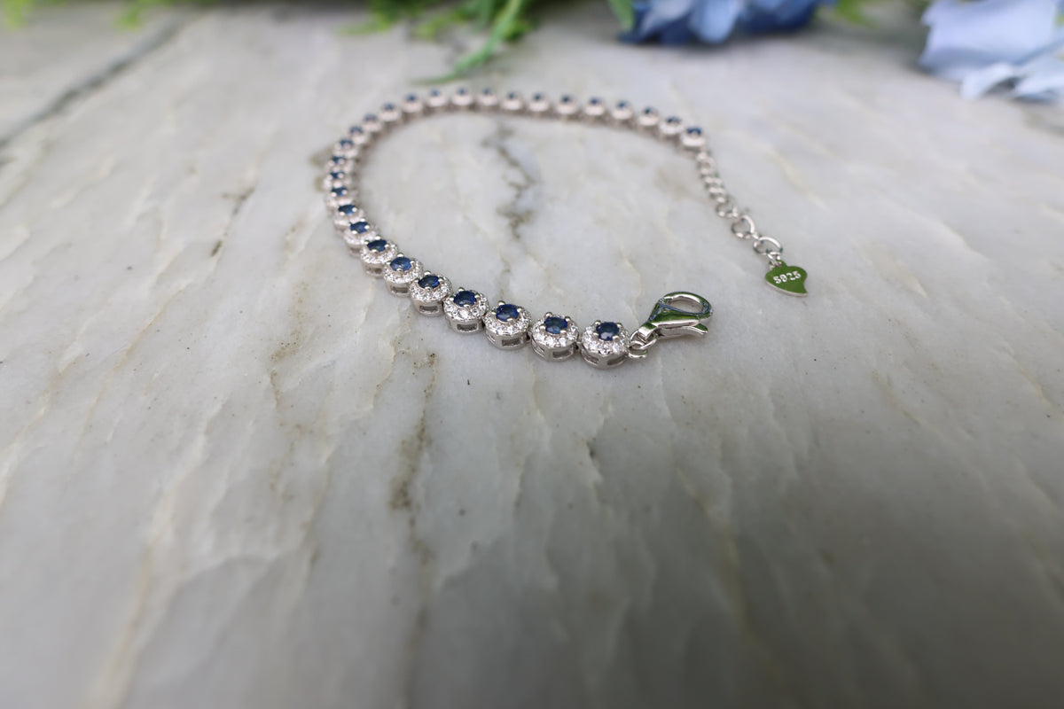 Armband Saffier rond (cz) 925 sterling zilver