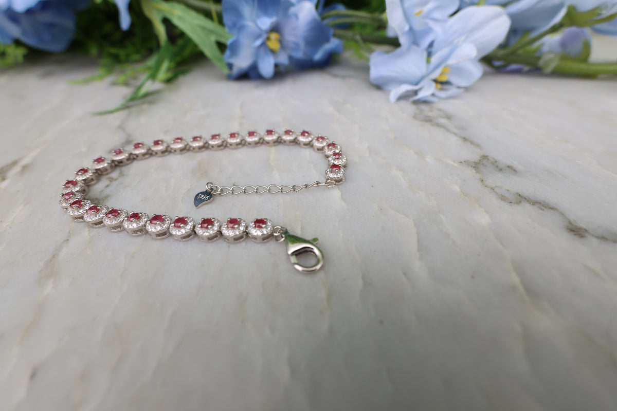 Armband Robijn rond (cz) 925 sterling zilver