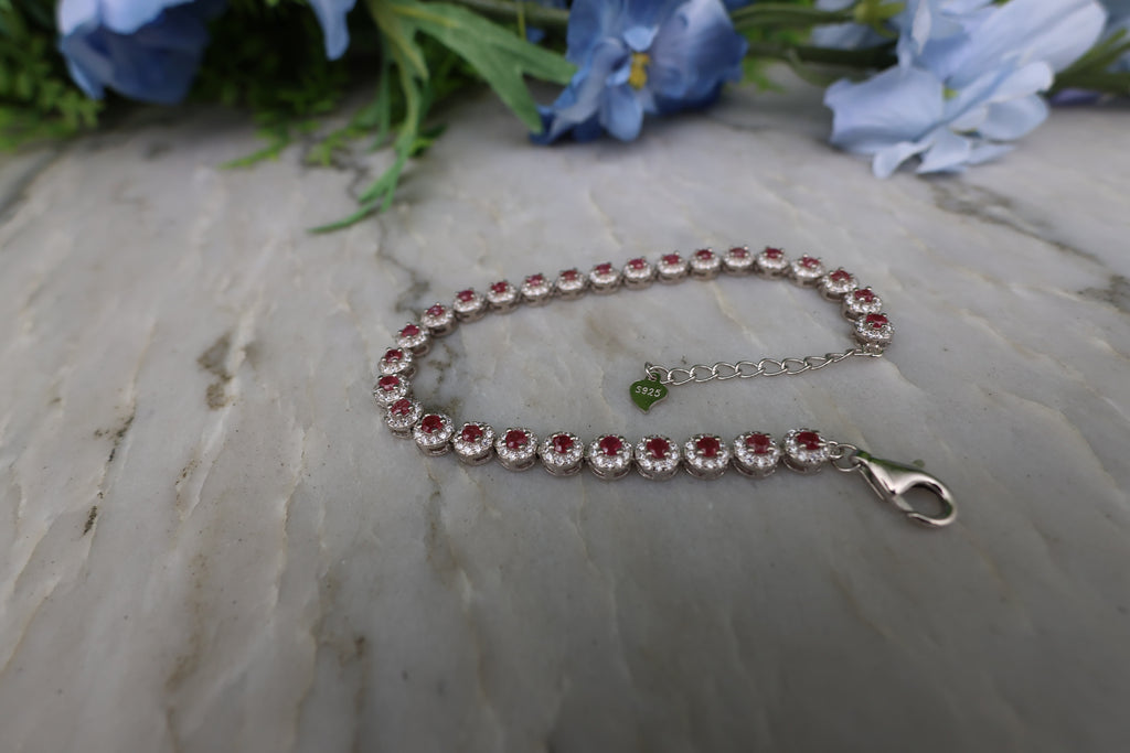 Armband Robijn rond (cz) 925 sterling zilver