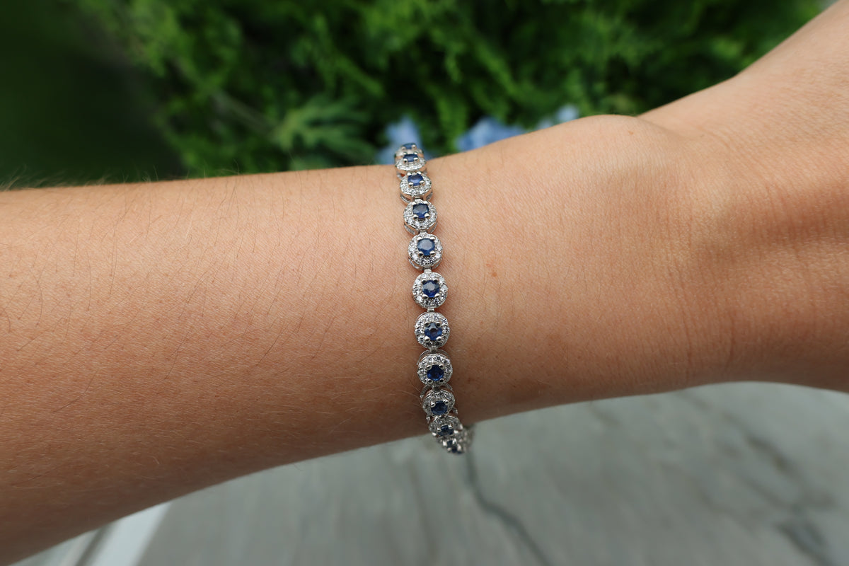 Armband Saffier rond (cz) 925 sterling zilver