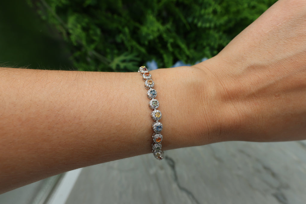Armband Saffier (gemixt) rond (cz) 925 sterling zilver
