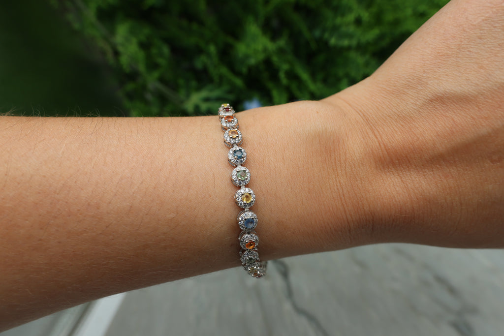 Armband Saffier (gemixt) rond (cz) 925 sterling zilver