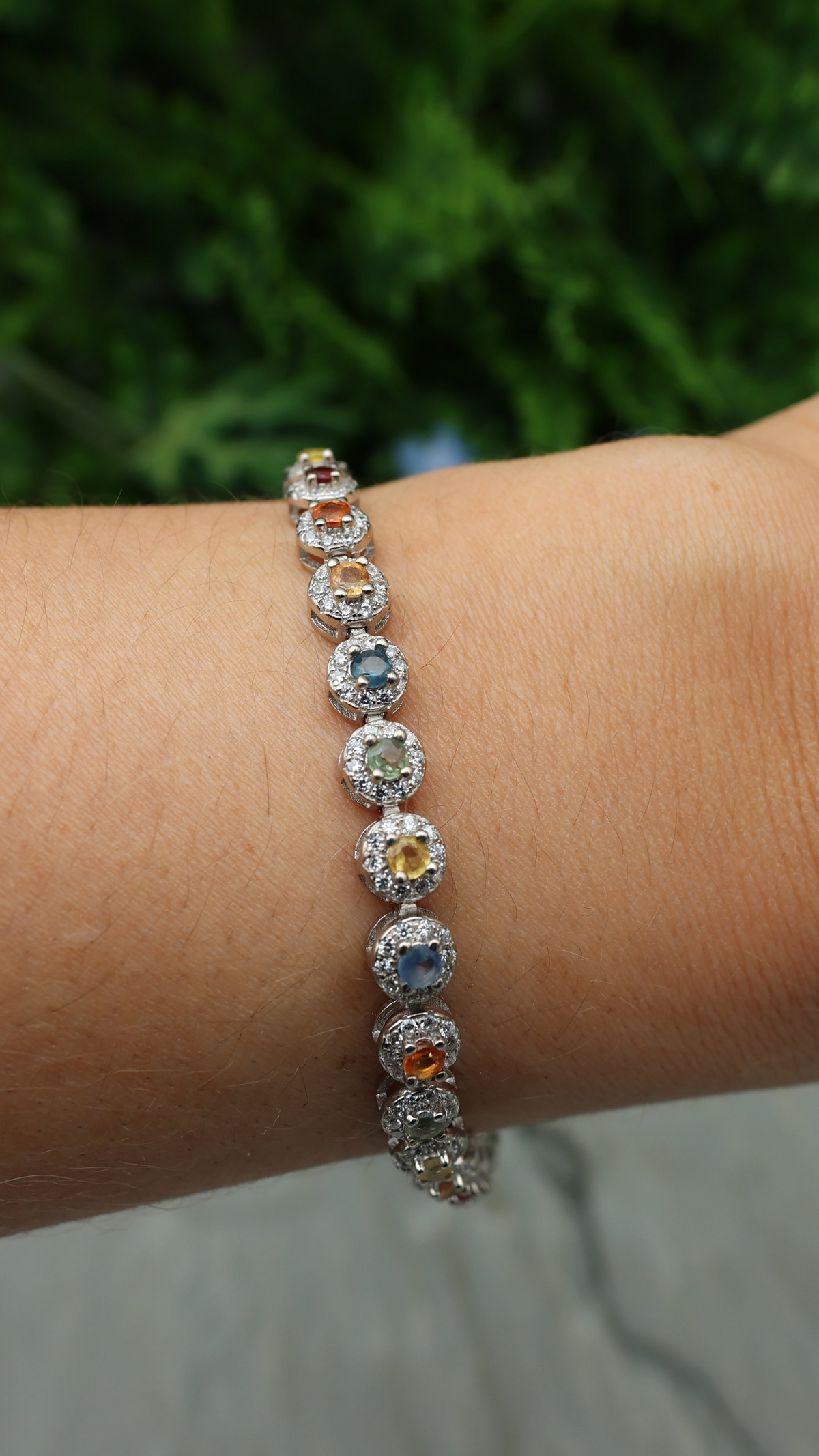 Armband Saffier (gemixt) rond (cz) 925 sterling zilver
