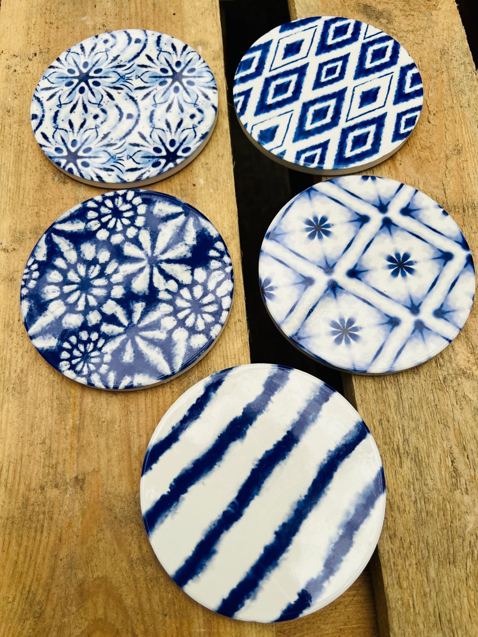 Onderzetters keramiek blauw wit by KEY LIME STORE