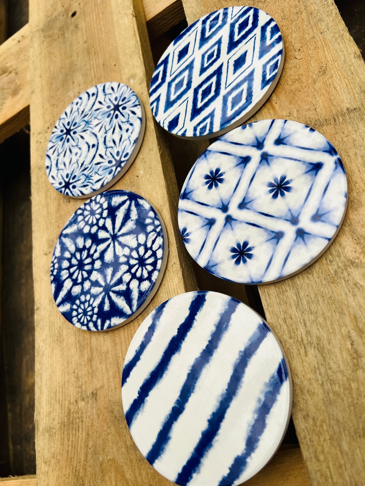 Onderzetters keramiek blauw wit by KEY LIME STORE