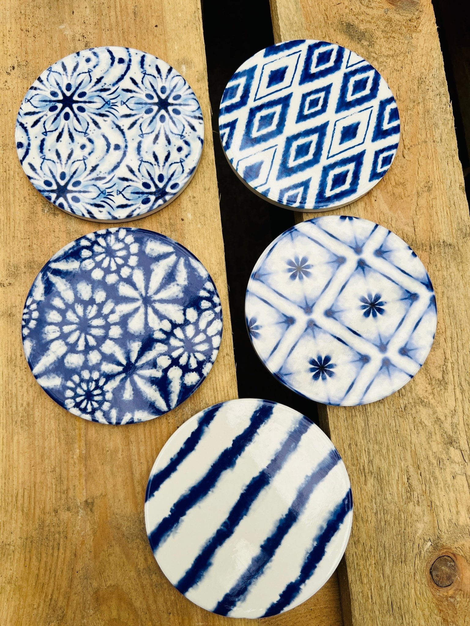 Onderzetters keramiek blauw wit by KEY LIME STORE