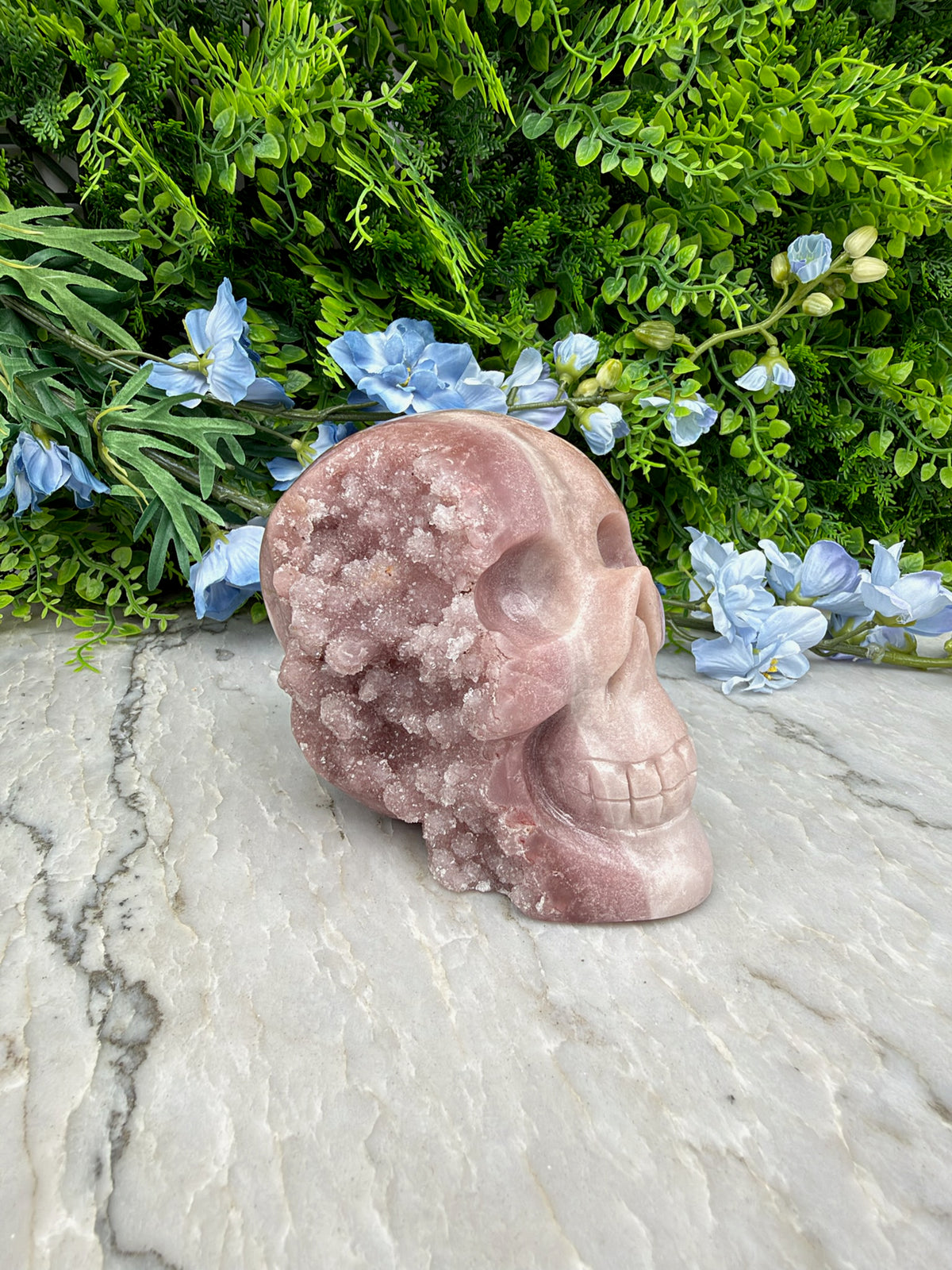 Druzy Roze Amethist schedel XL handgeslepen