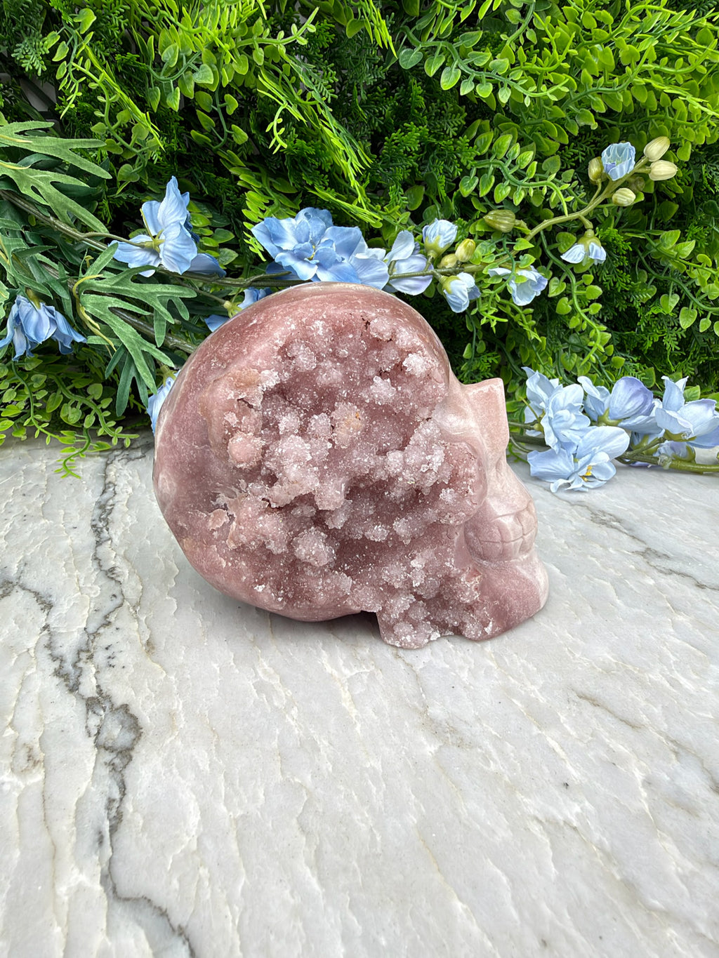 Druzy Roze Amethist schedel XL handgeslepen