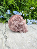 Druzy Roze Amethist schedel XL handgeslepen