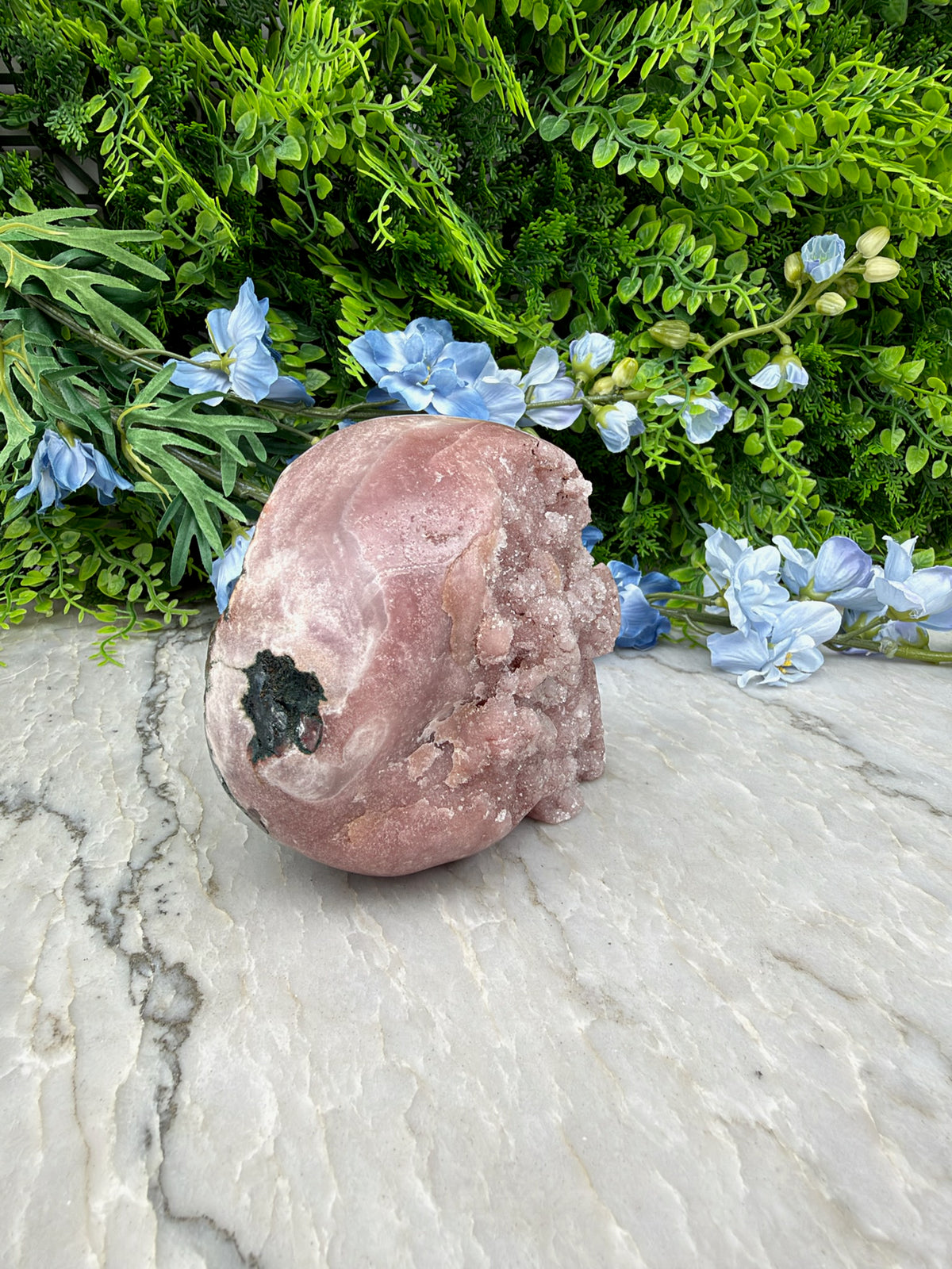 Druzy Roze Amethist schedel XL handgeslepen