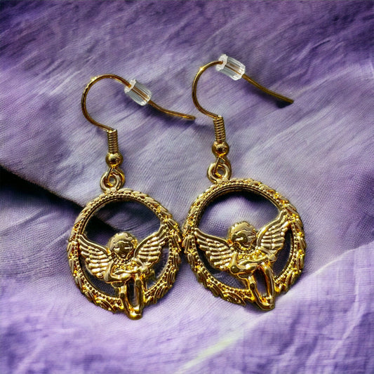 Gold angel earrings