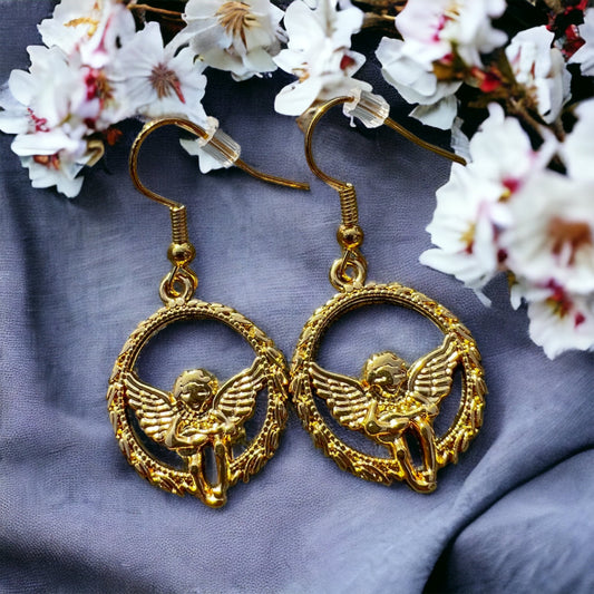 Gold angel earrings
