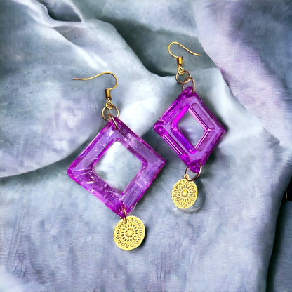 Pink gold resin earrings