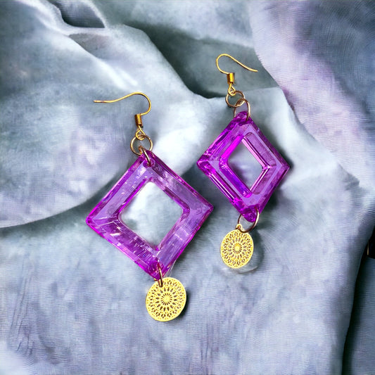 Pink gold resin earrings