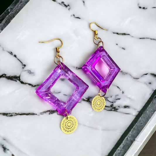 Pink gold resin earrings