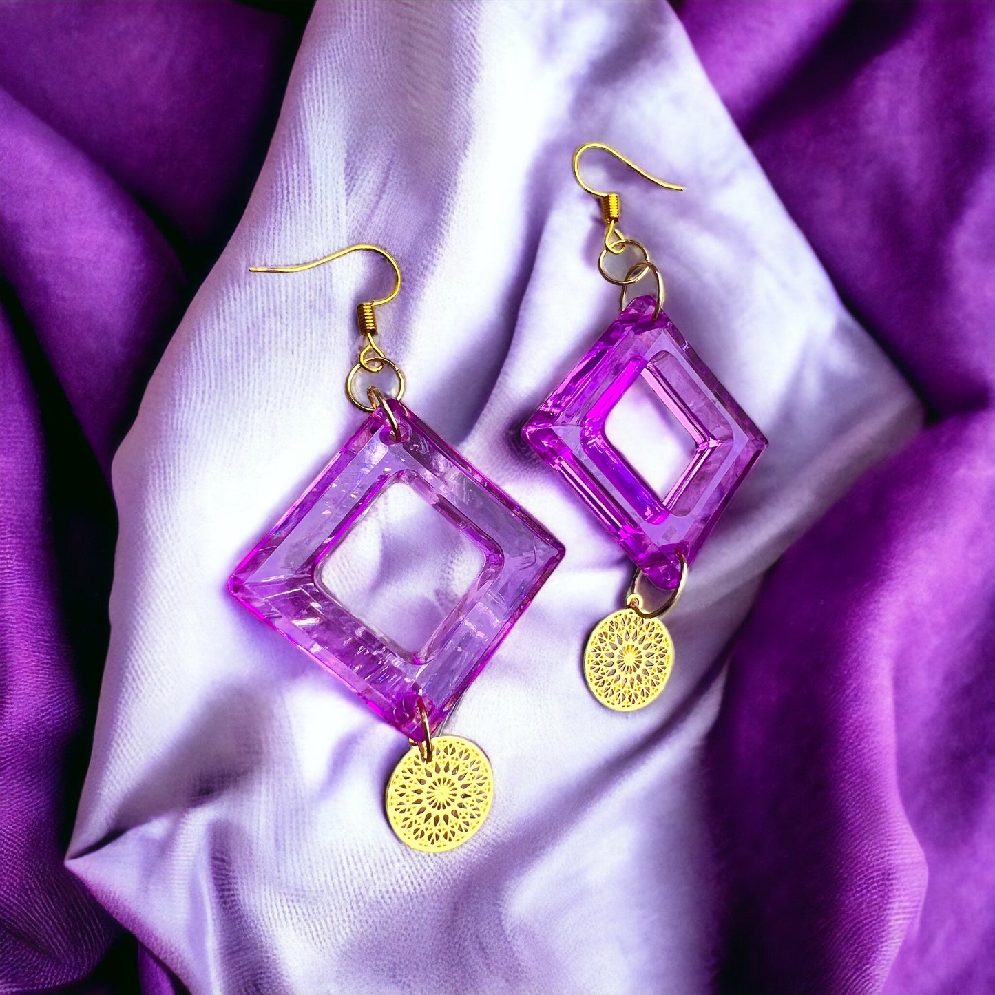 Pink gold resin earrings