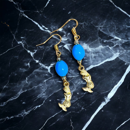 Blue gold mermaid earrings