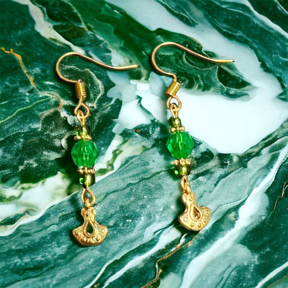 Gold green earrings