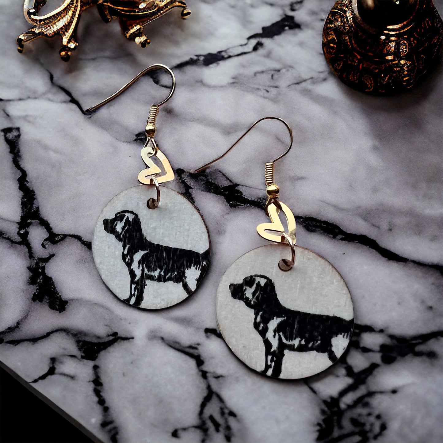 Dog gold heart earrings