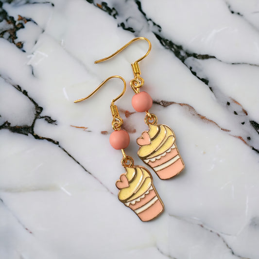 Pink gold cupcake earrings