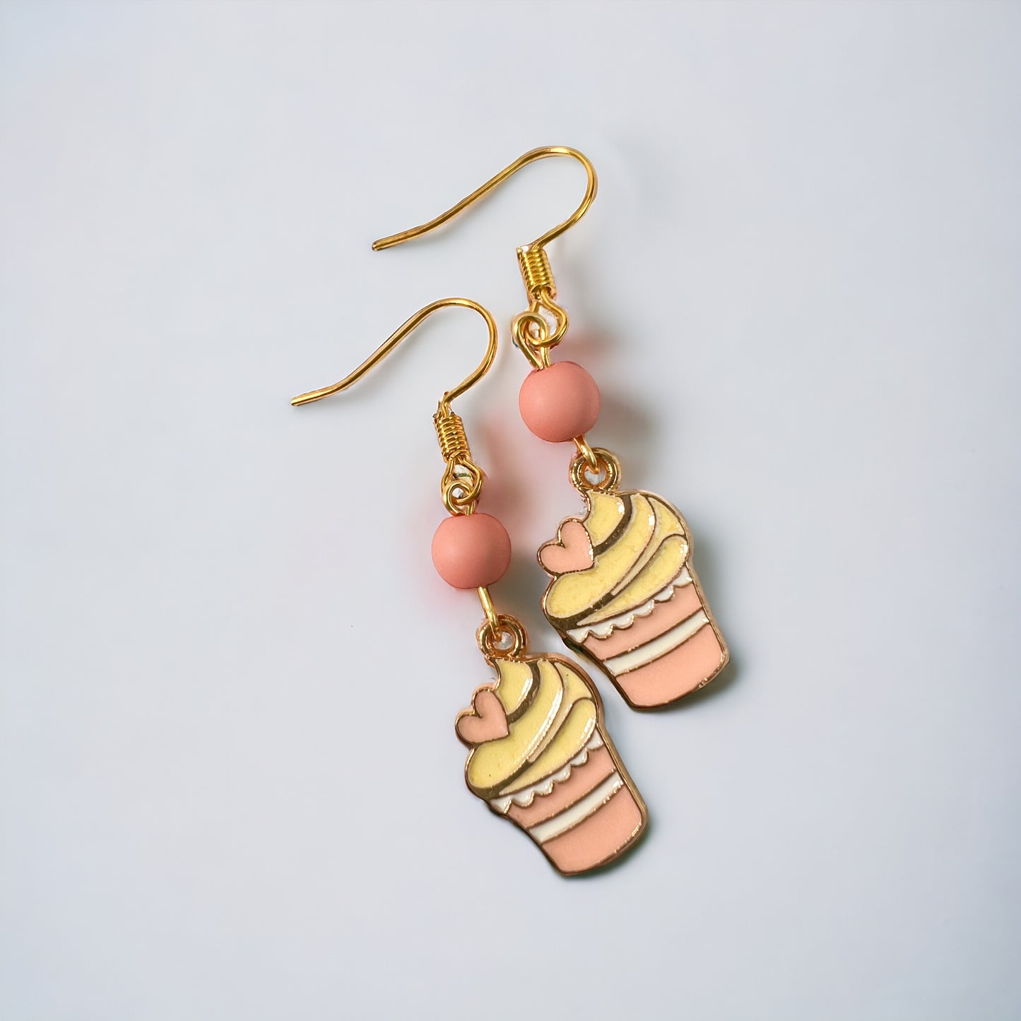 Pink gold cupcake earrings
