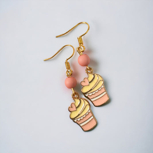 Pink gold cupcake earrings