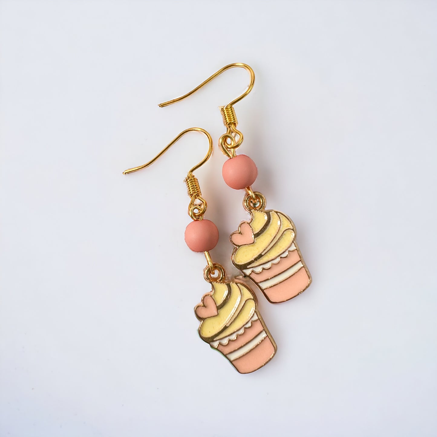 Pink gold cupcake earrings