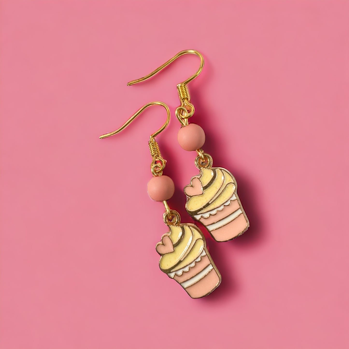 Pink gold cupcake earrings