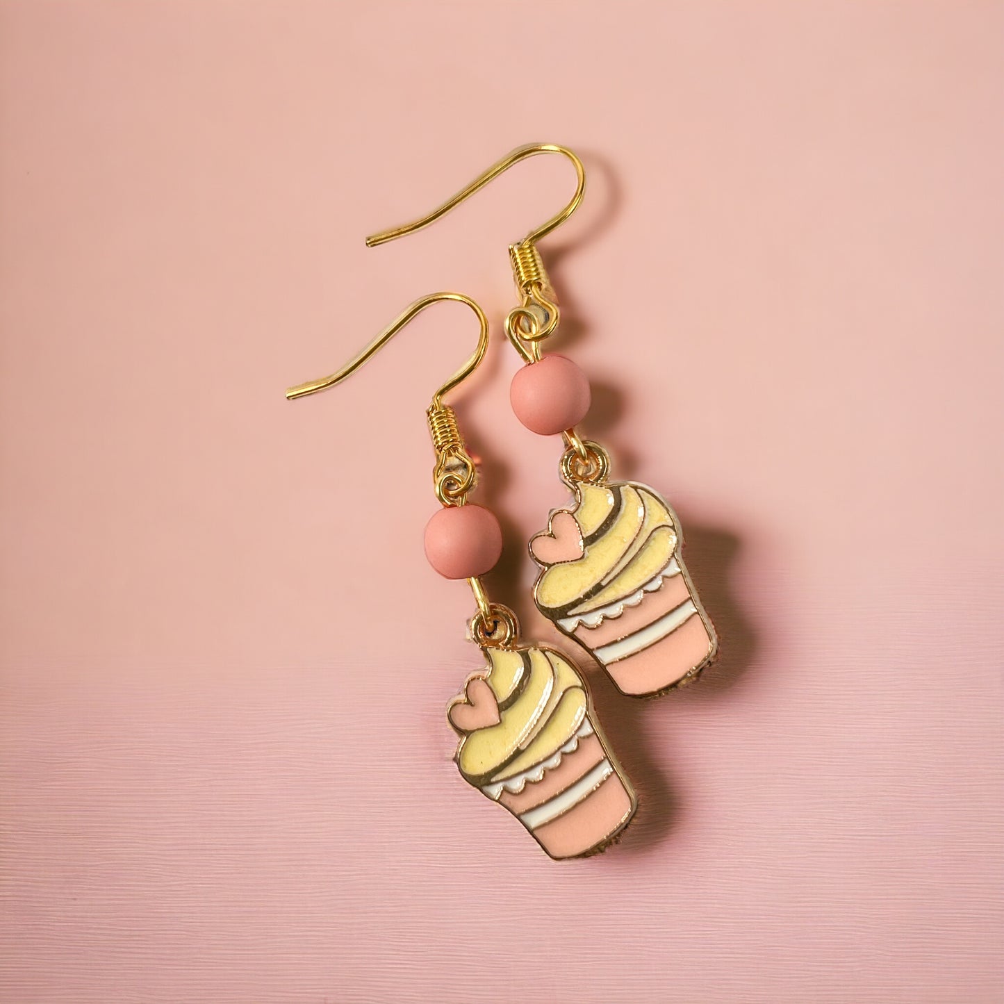 Pink gold cupcake earrings