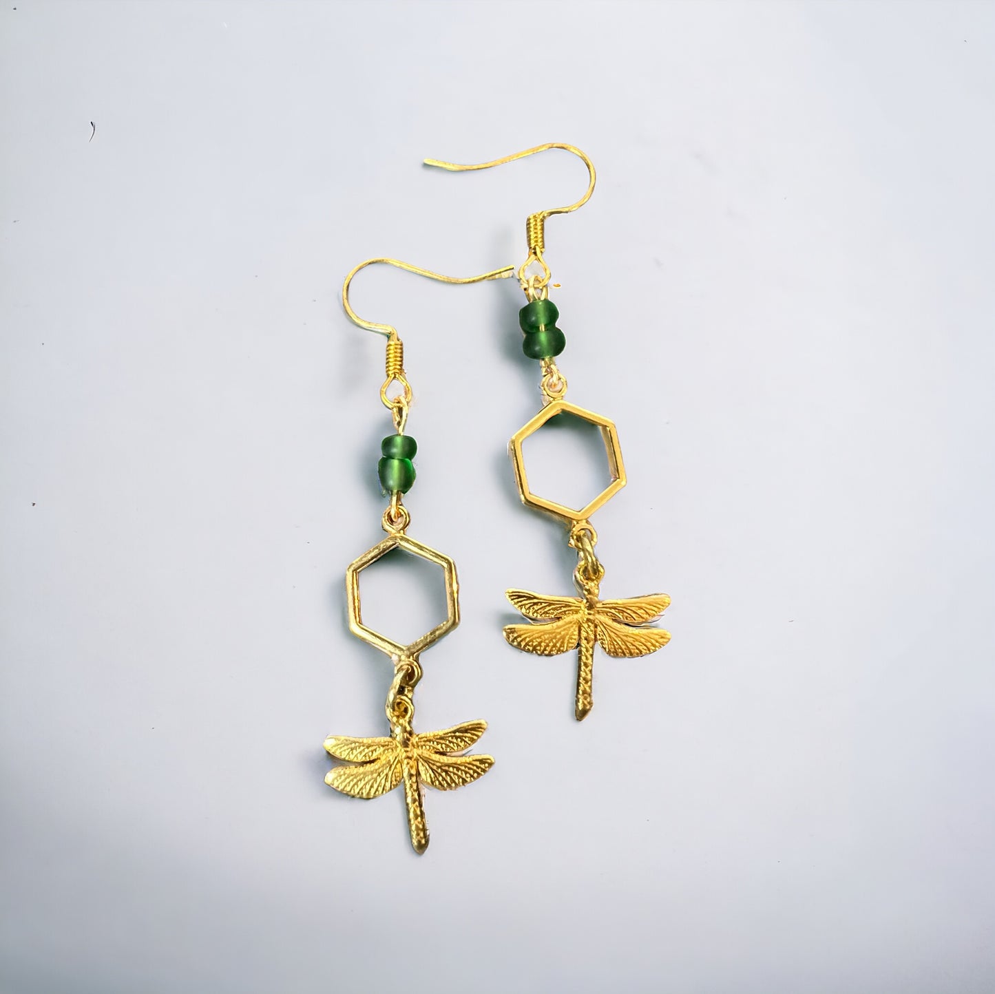 Green gold dragonfly earrings