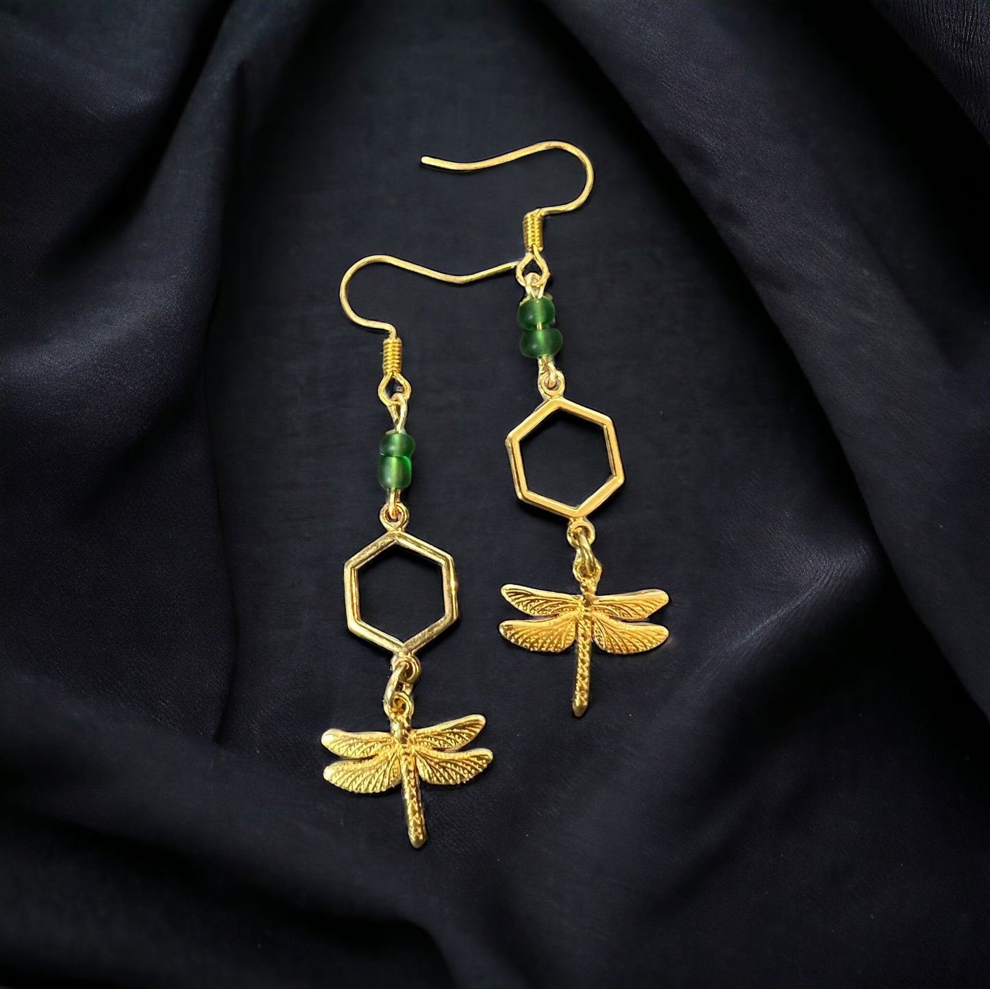 Green gold dragonfly earrings
