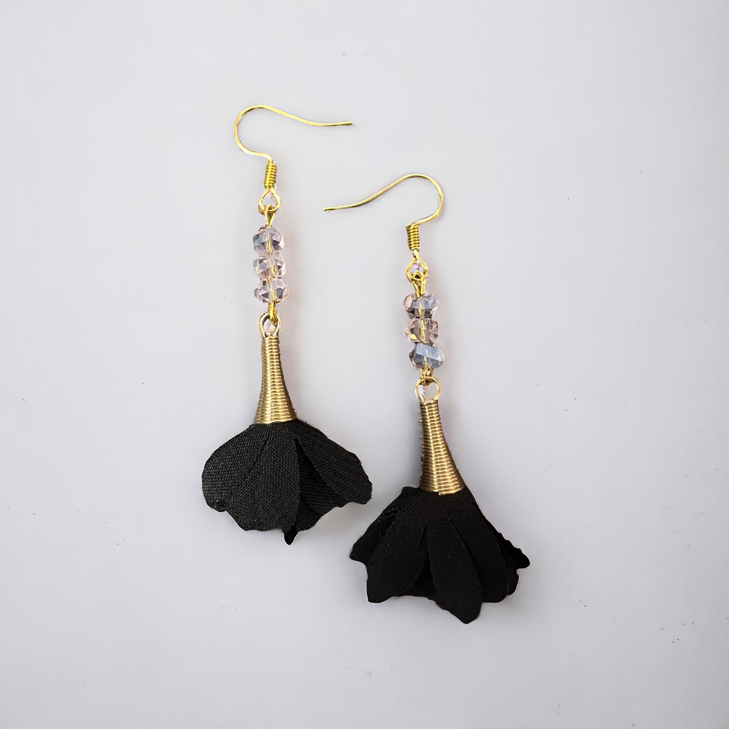 Pink black flower gold earrings