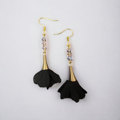 Pink black flower gold earrings