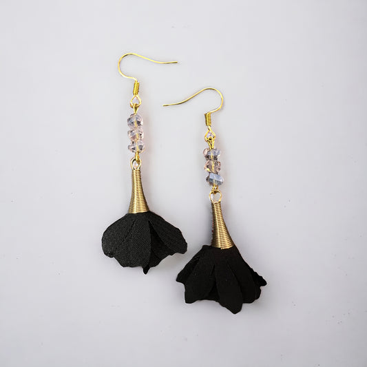Pink black flower gold earrings