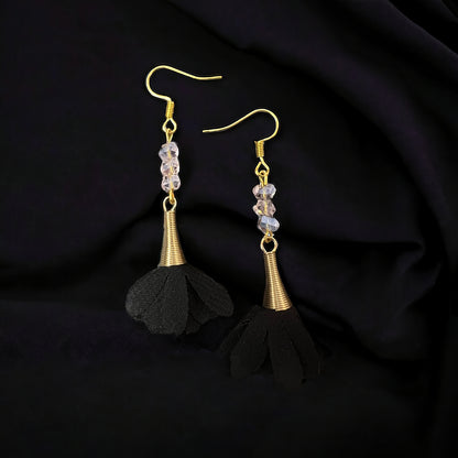 Pink black flower gold earrings