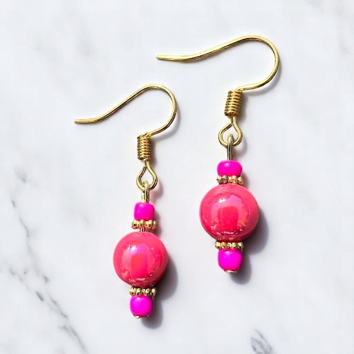 Gold pink earrings