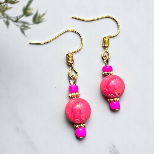 Gold pink earrings