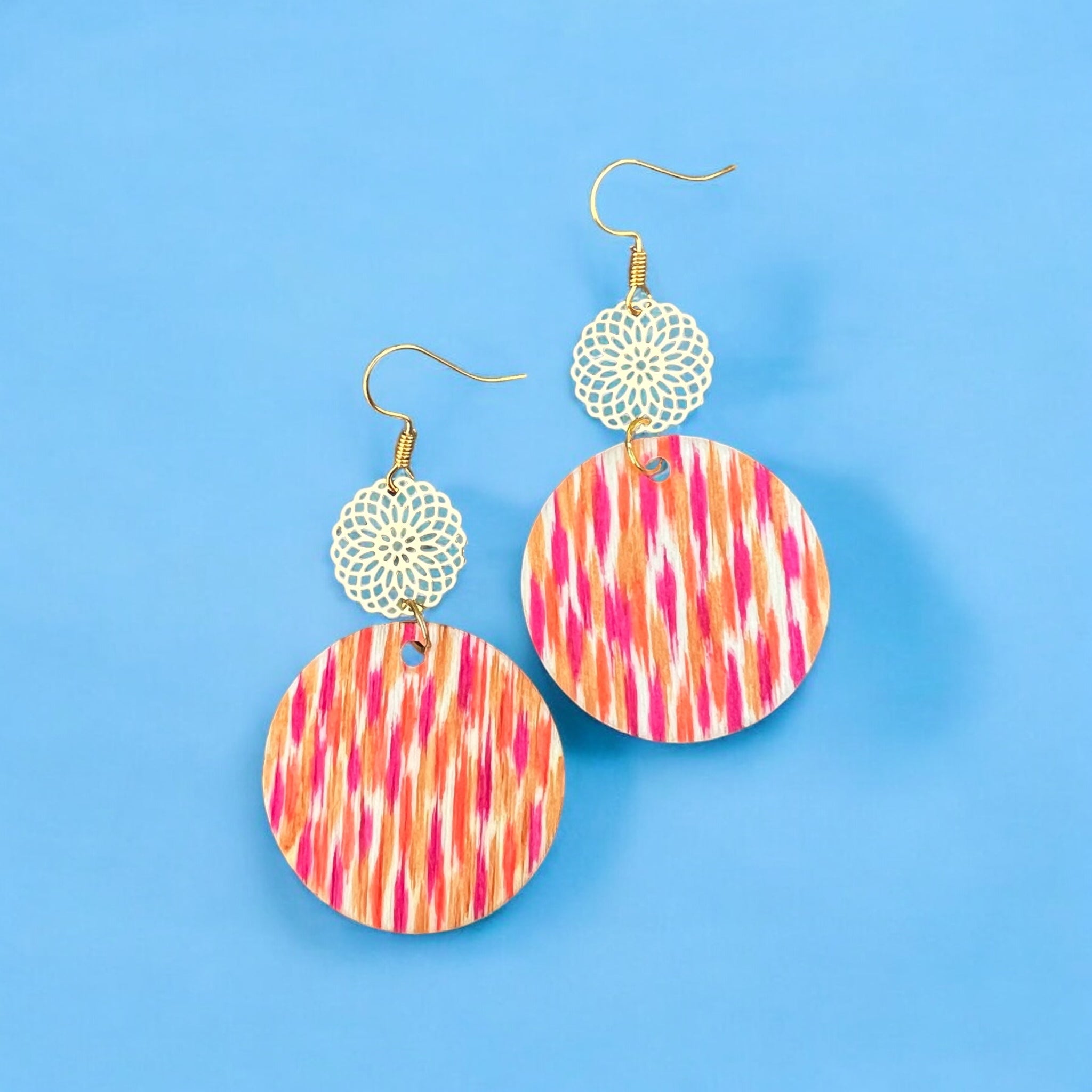 Boucles d'oreilles orange et dorées