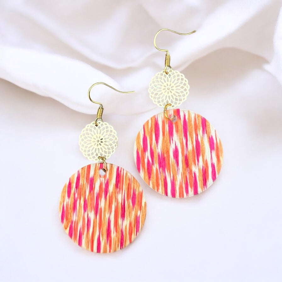 Boucles d'oreilles orange et dorées