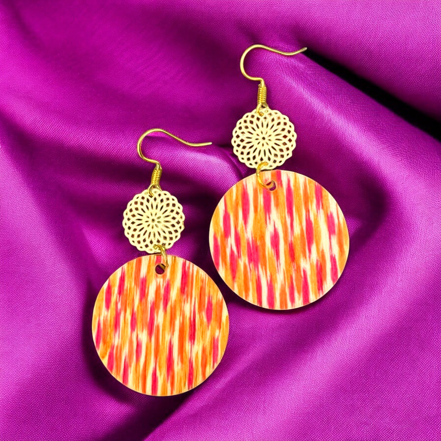 Boucles d'oreilles orange et dorées
