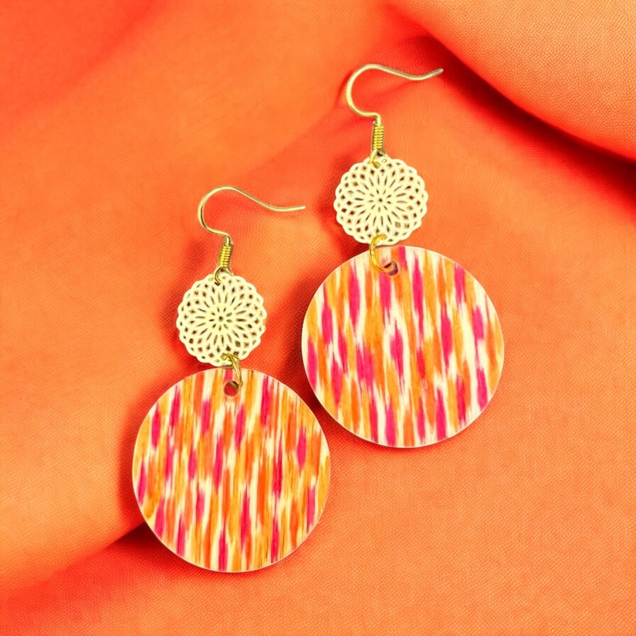 Boucles d'oreilles orange et dorées