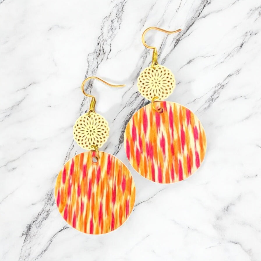 Boucles d'oreilles orange et dorées