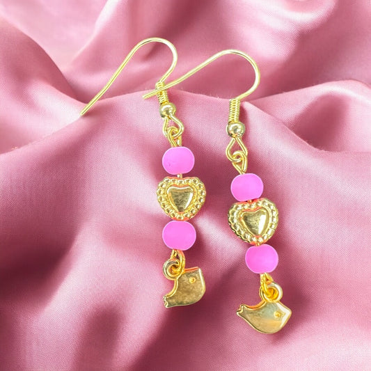Roze gouden oorbellen met vogel hangers