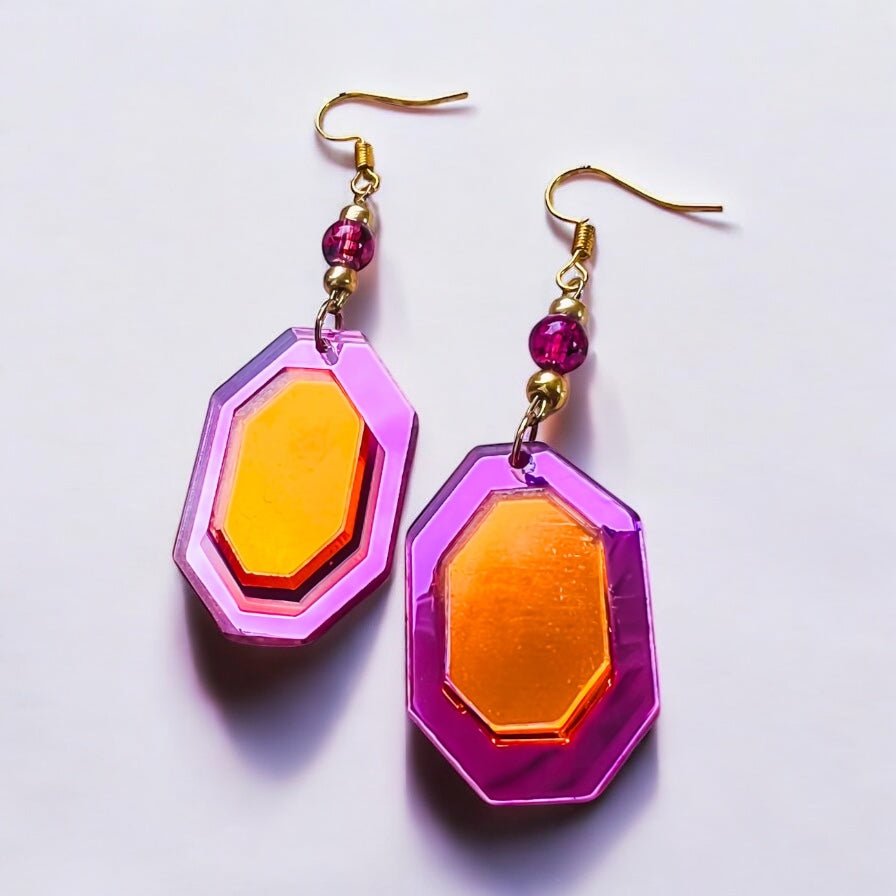 Rosa-orange-goldene Retro-Ohrringe von KEY LIME STORE